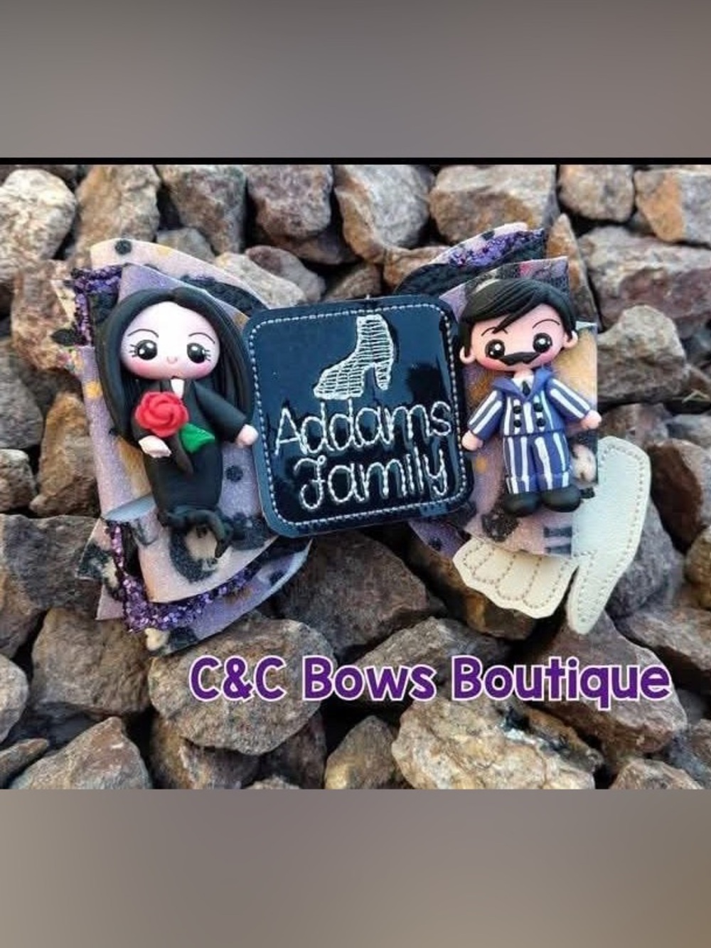 Addams Family Kids Hair Bow - Purple & Black